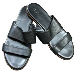 Cole Haan Grand Black Leather Sandals Women's 8.5B‎ Double Strap Slides, Flats